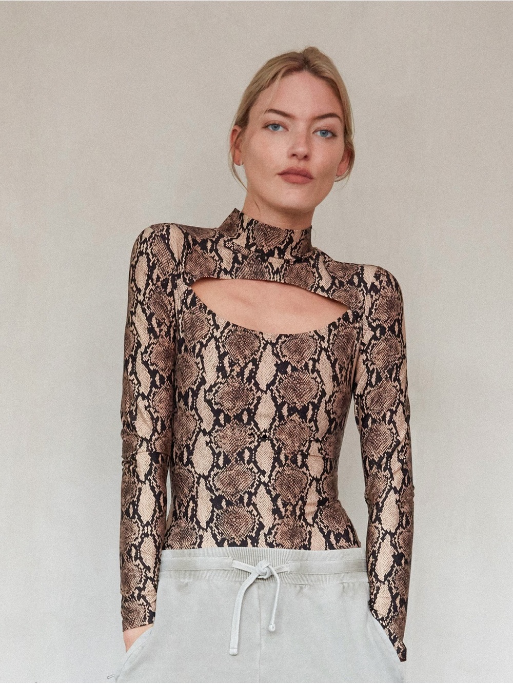 ALC x Bandier Python Print Mock Neck Bodysuit Size M NWOT